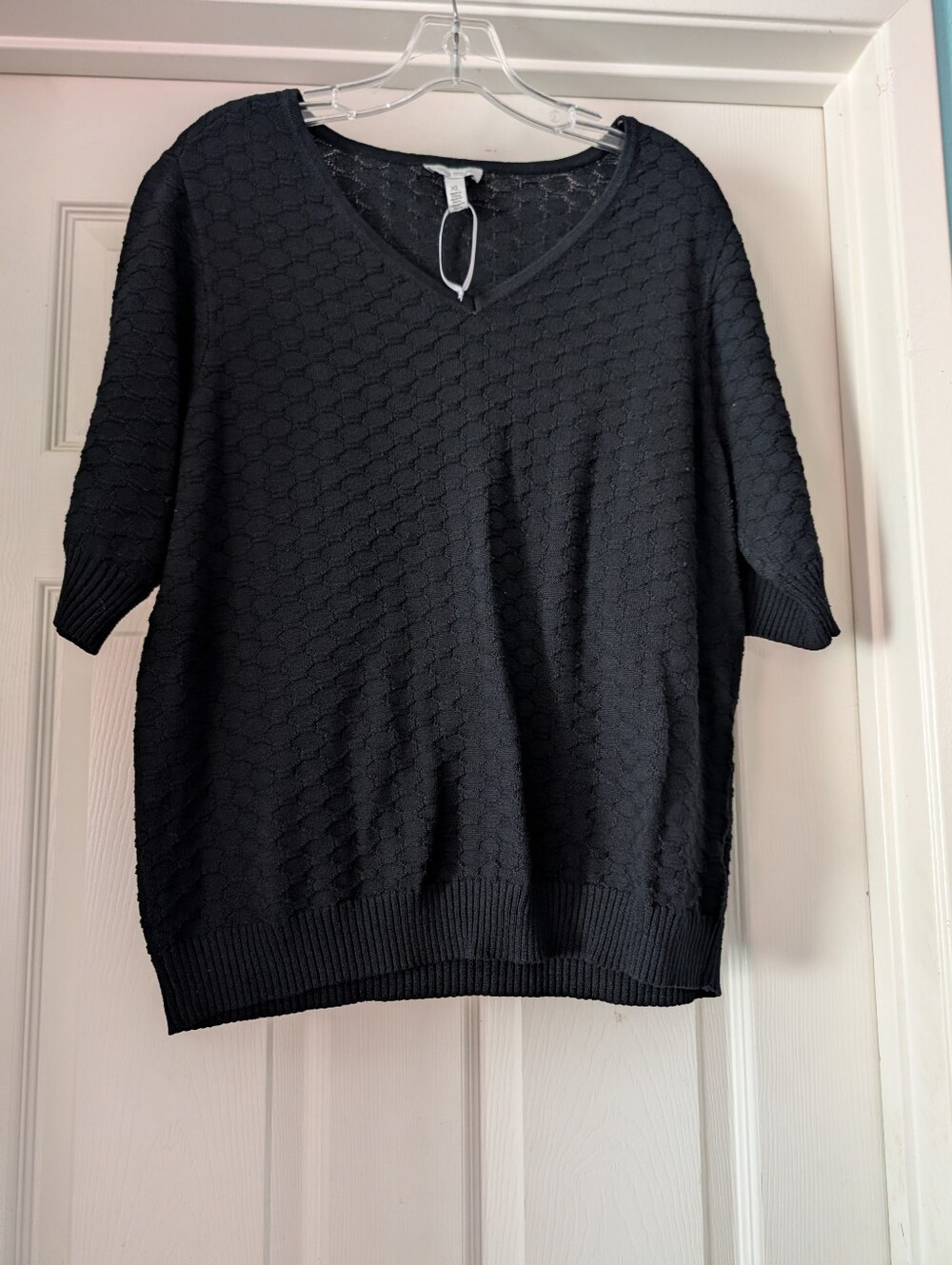 XL - Ella Moss Black Textured V-Neck Sweater
